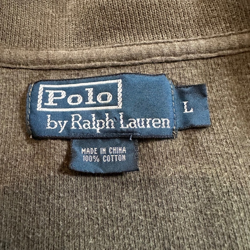Polo Ralph Lauren Quarter Zip Pullover Mens Large Olive Green 100% Cotton Boxy - Picture 3 of 9